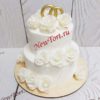 Свадебный торт - белые розы и кольца СТ102