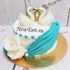 свадебный торт с лебедями и розам СТ043