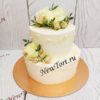 Свадебный торт "Айвори" с живыми цветами и бусинами СТ071