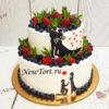 Свадебный торт "Красивая история" с ягодами и картинками СТ054