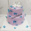 Сиреневый свадебный торт с бабочками и лебедями СТ035