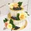 Свадебный торт с золотыми потеками и розами СТ103