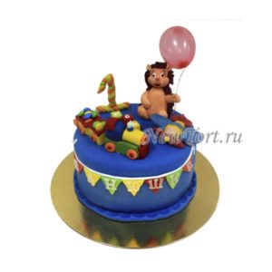 Торт на годик с паровозиком и игрушками ТГ076