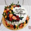 Торт "Фрктово-ягодный тандем" с ягодами, мандаринами, надписью и потеками ТЖ068