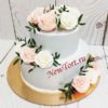 Белый свадебный торт "Романтика" с живыми розами СТ154