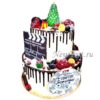 Новогодний торт "Список желаний" с фигурками, ягодами и потеками НТ057