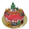 Новогодний торт "Яркая полянка" с фигурками, ягодами и потеками НТ097