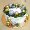 Новогодний торт "Новогодний венок" с шоколадными шарами и ягодами НТ042