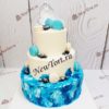 Свадебный торт с голубыми мазками и макарунсами СТ036