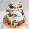 Свадебный торт "Земляничная поляна" с живыми цветами и ягодами СТ351