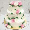 Свадебный торт "Классика с розами" с цветами СТ358