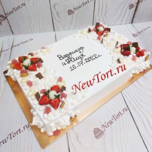 Прямоугольный свадебный торт с сердечками СТ374