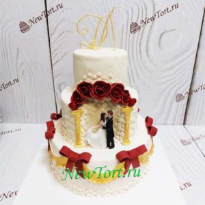 Торт "Подвенец" с фигурками, аркой и цветами СТ361