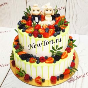 Свадебный торт с кроликами и потеками СТ372