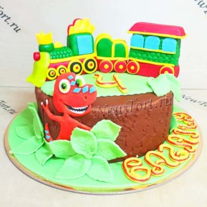 Торт поезд с динозаврами