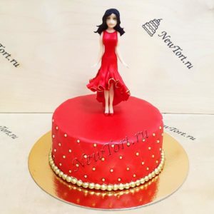 Торт красный "Lady in Red" с фигуркой и золотыми бусинами ТЖ106
