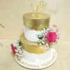 Золотистый свадебный торт с букетами СТ399
