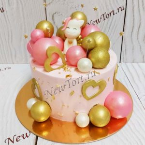 Торт "Восторг единорога" с фигуркой, шарами и сердечками ТД620