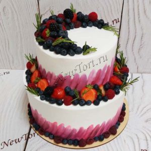 Свадебный торт "Медовый месяц" с ягодами и яркими мазками СТ428