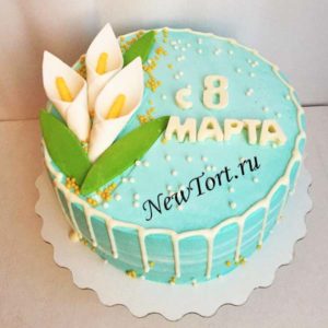 Торт на 8 марта с мастичными цветами