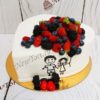 Свадебный торт сердце с картинкой и ягодами СТ434