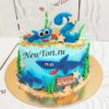 Морской торт "Малыш-акуленок" с акулами и морским декором ТД027