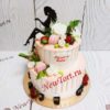Торт двухъярусный "Богиня" с силуэтом, цветами, макарунс и ягодами ТЖ191