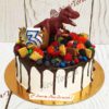 Торт с динозавром "Тирранозавр" с цифрой, ягодами и печеньем МТ192