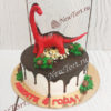 Торт с динозавром "Жизнь дино" с шоколадными потеками и украшением МТ195