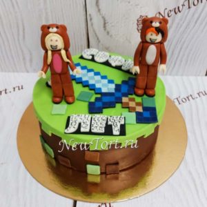 Торт Майнкрафт "Скины медведя" с фигурками и мастикой ТД326