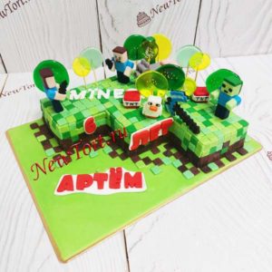 Торт Майнкрафт "Пиксель Art" с фигурками из мастики и леденцами ТД328