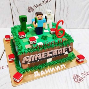 Торт Майнкрафт "Стив, Крипер и Эндермен" с фигурками из мастики ТД322