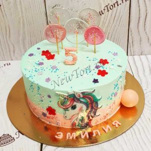 Торт Единорог "Волшебный" с леденцами и сахарной посыпкой ТД424