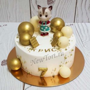 Торт для девочки "Котёнок" с шоколадными шарами, бусинами и золотым декором ТД503