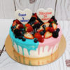 Торт "Двойной день рождения" с ягодами и разноцветными потеками ТД612