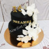 Торт "Белые цветы" двухъярусный, черный, с цветами и мастикой ТД524