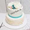 Свадебный торт "Средиземноморский" с цветами, бирюзовой лентой и мастикой СТ496