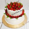 Свадебный торт "Клубничка" с ягодами клубники и листочками, без мастики СТ497
