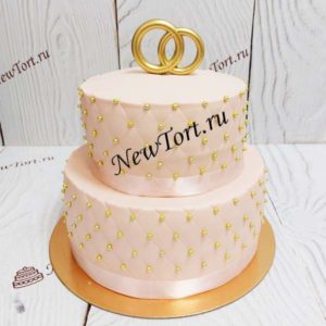 Свадебный торт "Элитный" с кольцами и бусинами, с мастикой СТ500