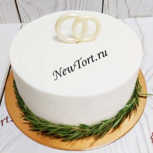 Свадебный торт "Лаконичный" с кольцами и веточками СТ467