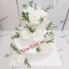 Свадебный торт "Белые розы" с цветами и листиками СТ510