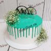 Свадебный торт "Mr&Mrs" мятный и потеками и цветами гипсофилы СТ468