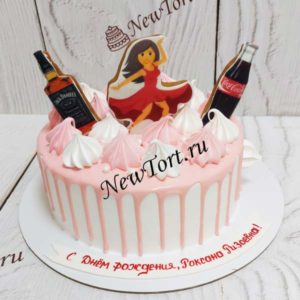 Торт "Аррива" с фигурками, безе и розовыми потеками ТЖ226