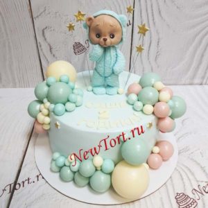 Торт "Сонный медвежонок" с фигуркой, шоколадными шарами и подписью ТД532