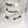 Свадебный торт "Нежность" с белыми цветами и белыми потеками СТ513