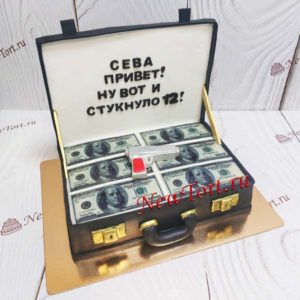 Торт "Чемодан денег" с долларами, надписью и мастикой ТД481