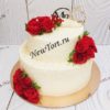 Свадебный торт "Жемчужный с розами" с цветами, кольцами и бусинами СТ485