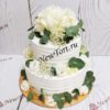 Свадебный торт "Торжественный" с живыми цветами и листьями СТ492