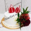 Торт на годовщину свадьбы "Гранат" с половинками граната из мастики и украшением СТ474