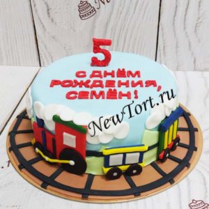 Торт "Веселый паровозик" с мастикой, надписью и цифрой ТД496